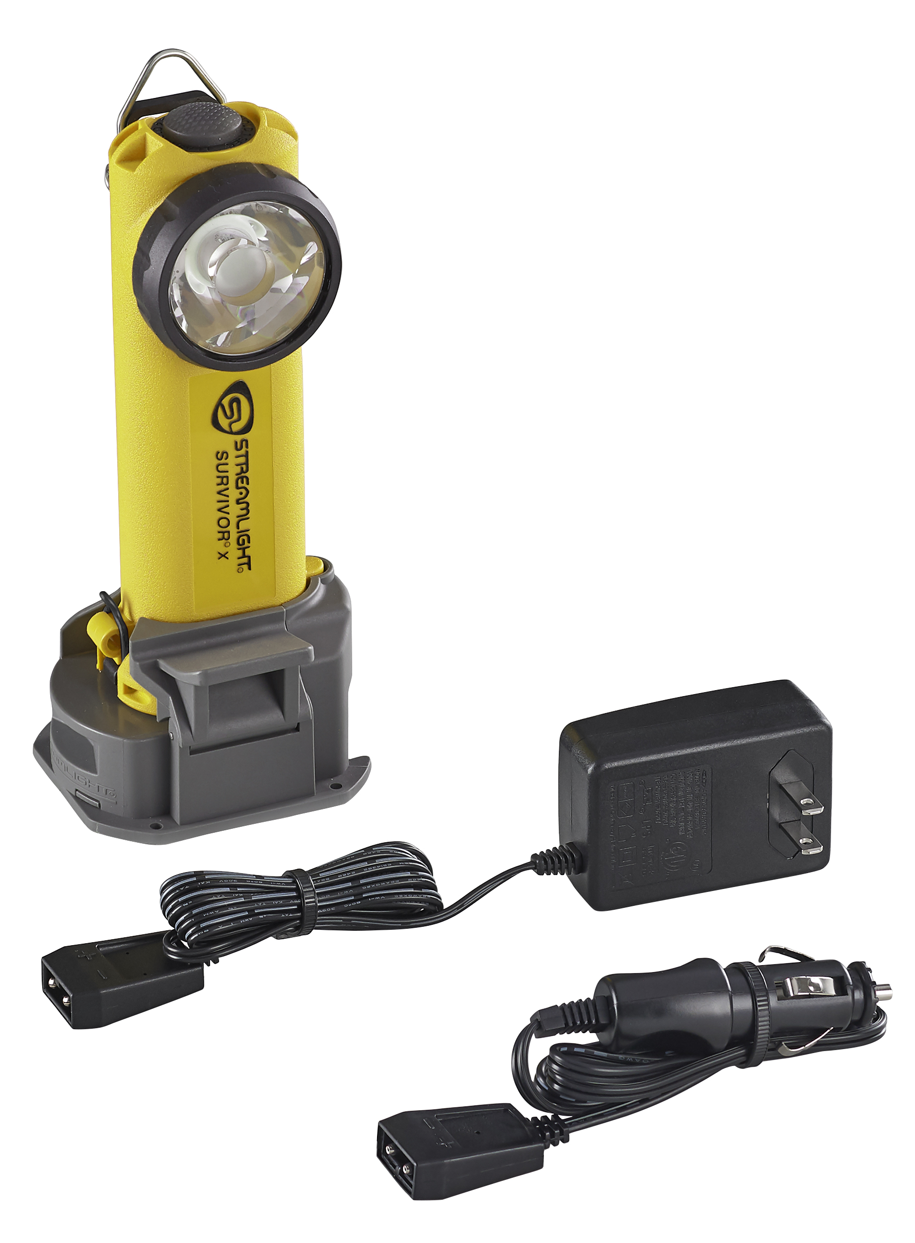 Lampe de pompier à angle droit Streamlight® Survivor® X classée sécurité - 120V/100V AC/12V DC (support de piles alcalines non inclus)