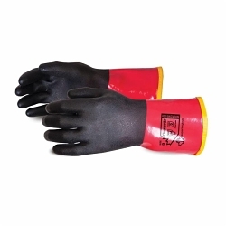 Superior Glove™ S15KGV30N-9 Extreme Comfort Chemical-Resistant Gloves, SZ 9, PVC, Black/Red, Kevlar® Lining, Resists: Chemical, Cut and Puncture, Gauntlet Cuff