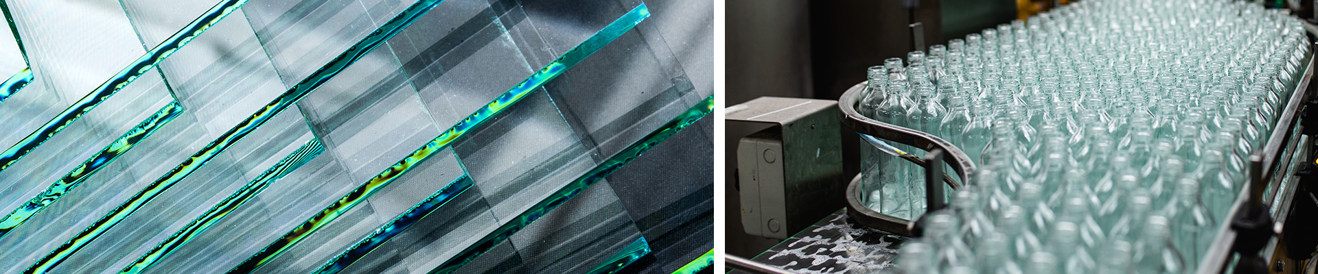 Sheets of glass and a bottle manufacturing line