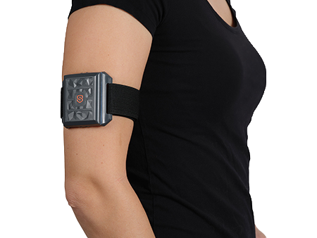 Woman in a black t-shirt wearing a SlateSafety Band V2 