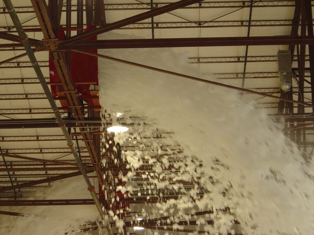 foam fire suppression system discharging