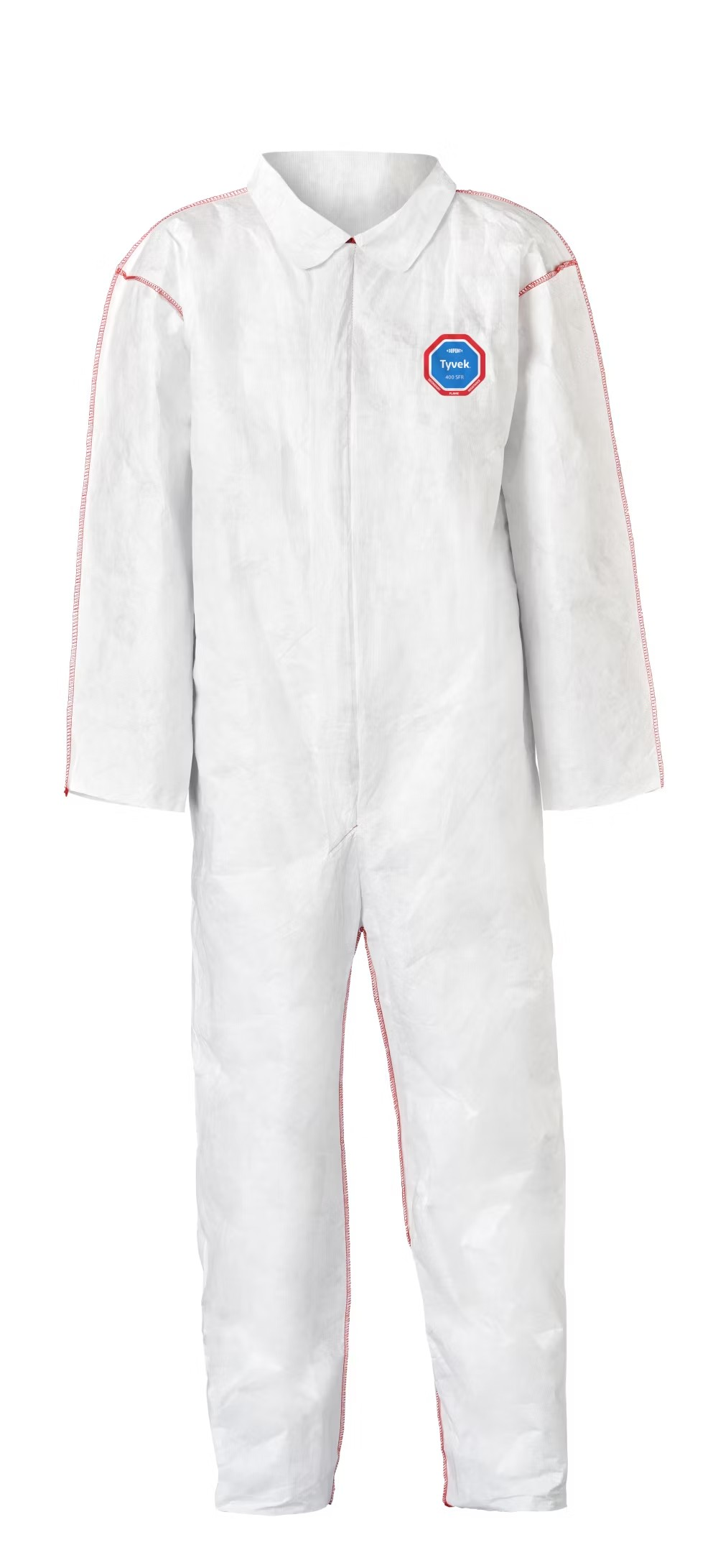 front view of the dupont tyvek 400 sfr lightweight disposable coverall