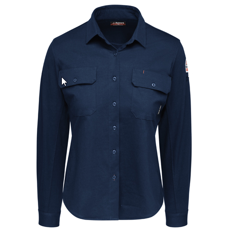 Bulwark® Women's Flex Knit Button Down Shirt, Navy Blue