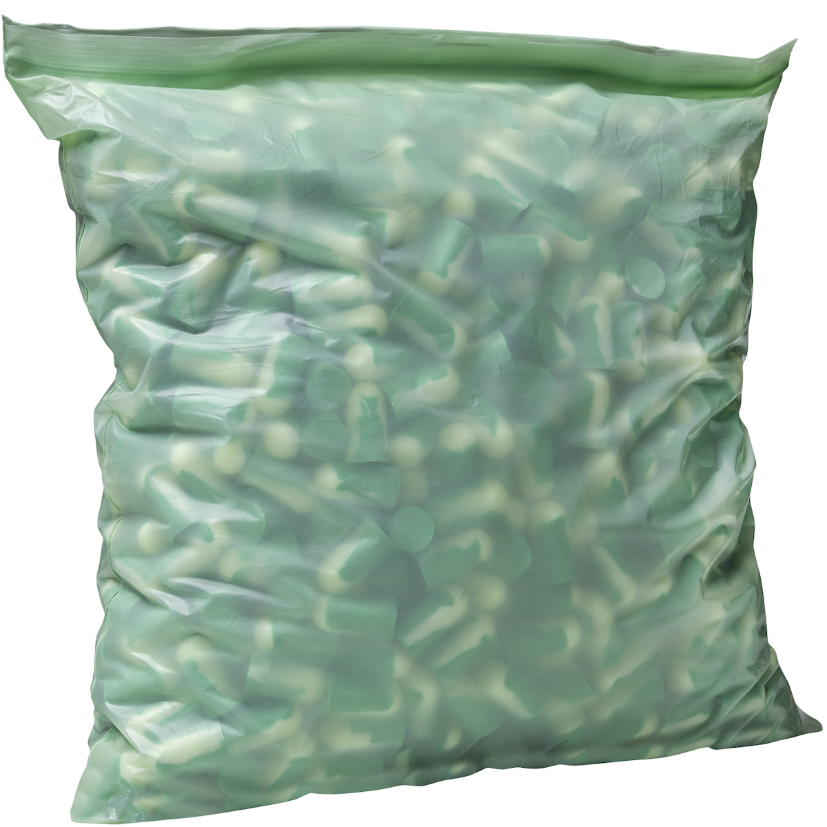 front view of pip® mega bullet™ biosoft™ eco-friendly disposable ear plugs, featuring soft, smooth, low-pressure foam for comfort and bio-based materials for reduced environmental impact. nrr 32 / snr 38 rated for noise reduction.