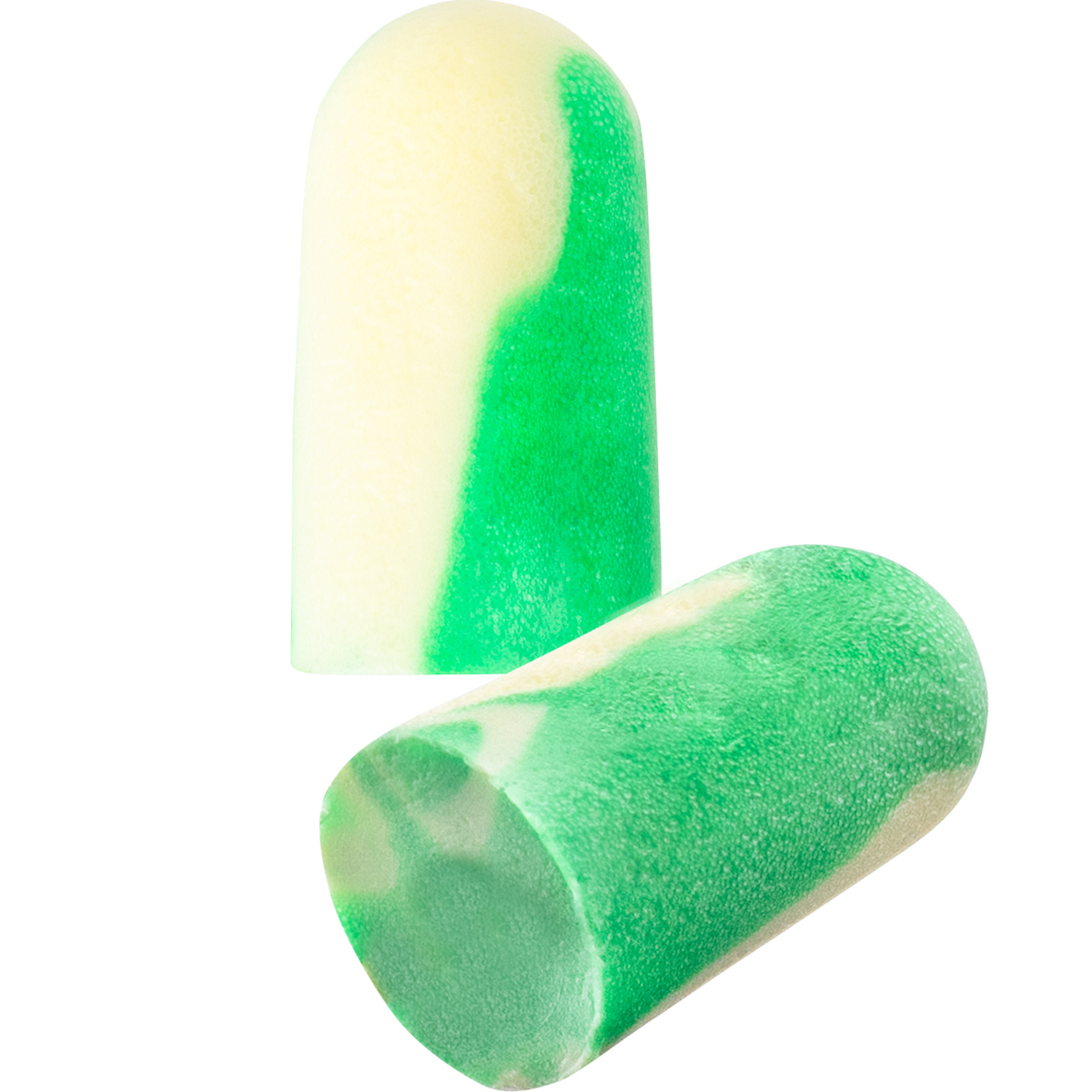 front view of pip® mega bullet™ biosoft™ eco-friendly disposable ear plugs, featuring soft, smooth, low-pressure foam for comfort and bio-based materials for reduced environmental impact. nrr 32 / snr 38 rated for noise reduction.