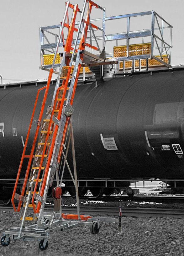 Les systèmes d'escaliers mobiles (M.A.S.S.) constituent un moyen portable d'accéder à des zones de travail surélevées grâce à un escalier entièrement fonctionnel au lieu d'une échelle conventionnelle.