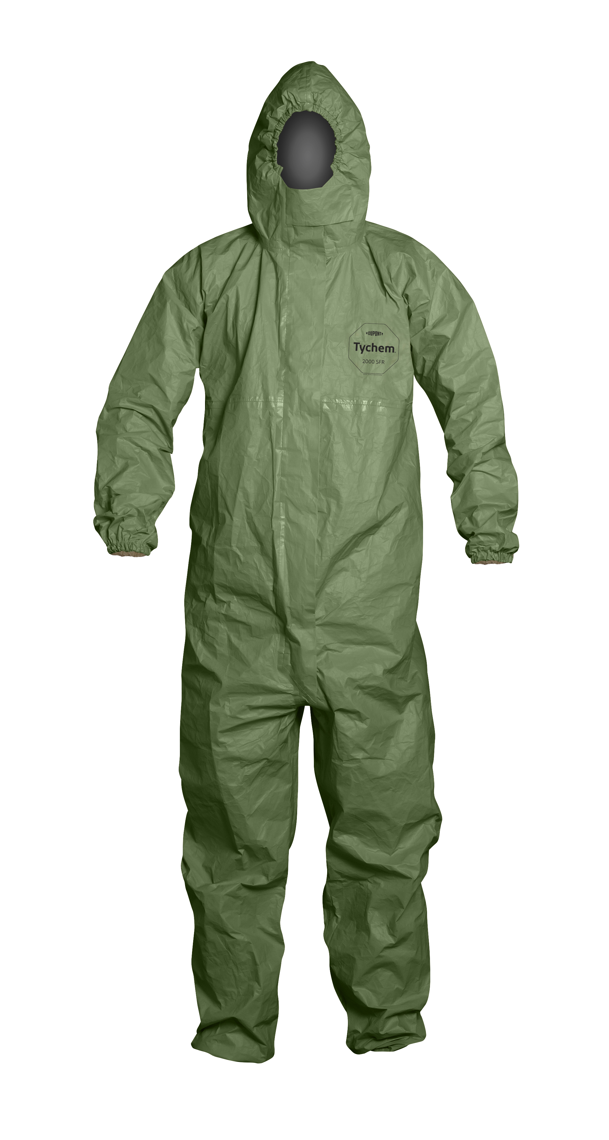 DuPont™ Tychem® 2000 SFR Coverall - Attached Hood (Respirator Fit), Front Zipper Closure, Taped Seams