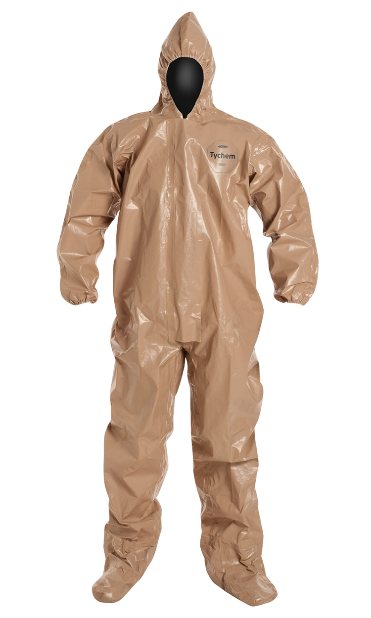DuPont™ Tychem® 5000 Coverall - Standard Fit Hood, Taped Seams, Storm Flap with Adhesive Closure